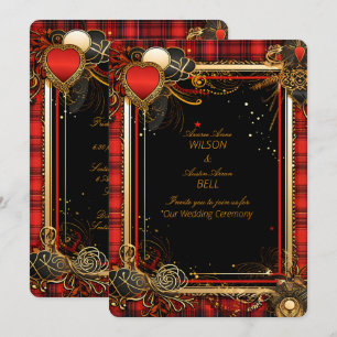 Invitation Noir rouge Noël et Mariage or