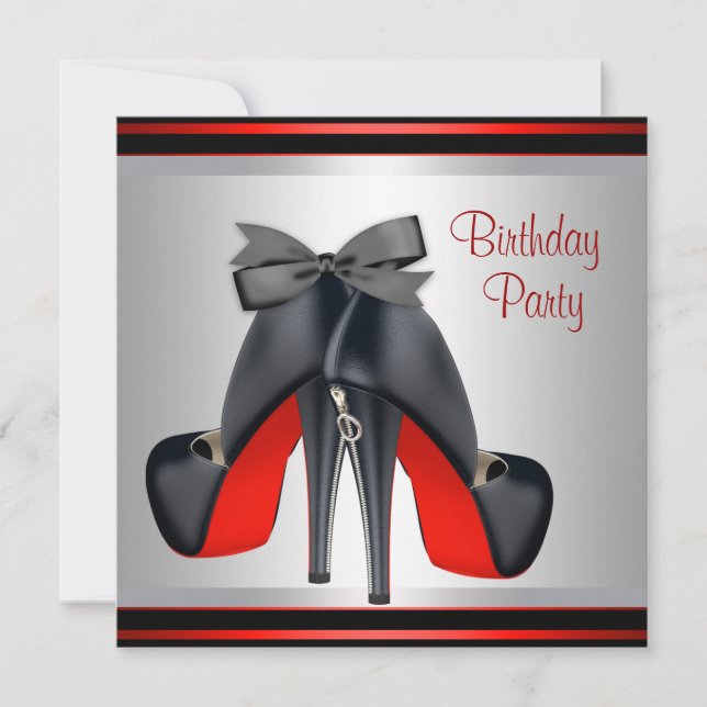 Invitation Noir Rouge talon haute chaussures fête d'anniversa (Devant)