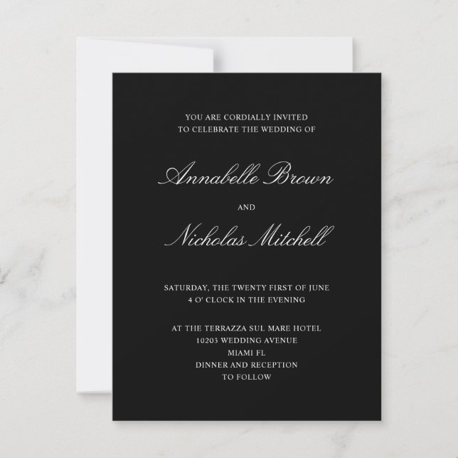 Invitation NOIR | Simple Elegant Minimal Mariage NUMÉRIQUE (Devant)