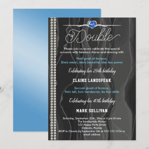 Invitation Noir soie, perles et bleu Adulte Joint Anniversair
