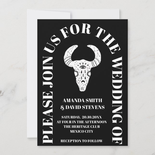 Invitation Noir sombre Moody Arch Boho Rustique Mariage (Devant)