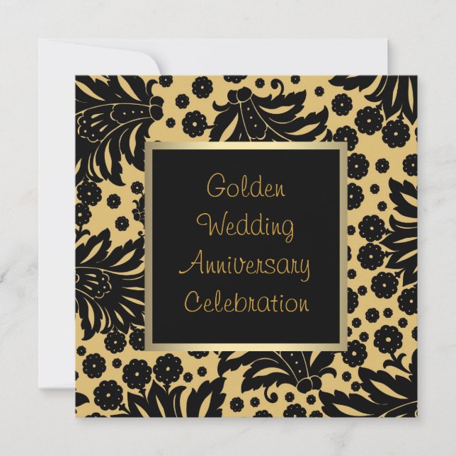 Invitation Noir Tourbillon d'or 50e anniversaire de mariage (Devant)