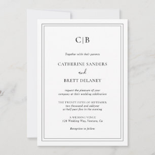 Invitation Noir traditionnel et blanc tout en un Mariage