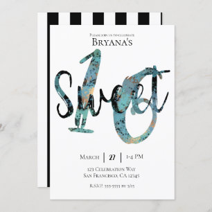 Invitation Noir Turquoise bronze moderne Sweet 16 Anniversair