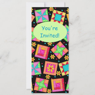 Invitation Noir Turquoise Coloré Patchwork Quilt Block Art