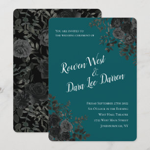 Invitation Noir Turquoise Rose gothique Élégant mariage