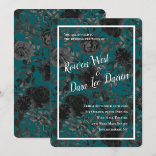 Invitation Noir Turquoise Rose gothique Elégant Mariage