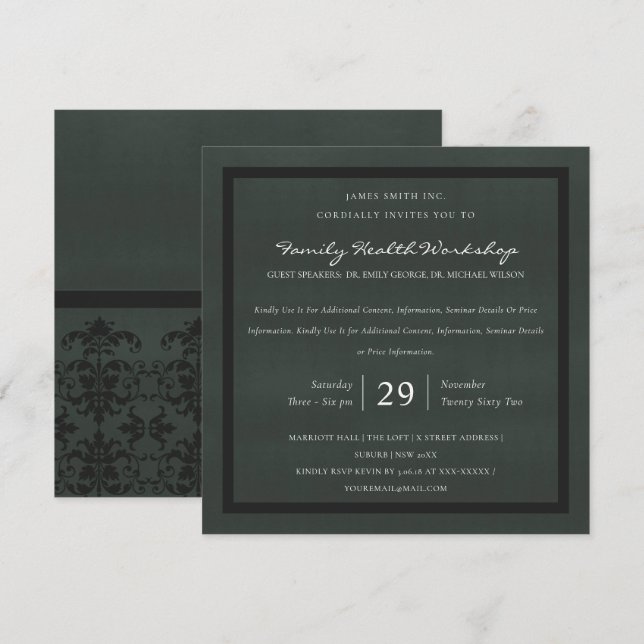 INVITATION NOIR VELVET NOIR DAMASK CLASSIQUE ATELIER (Devant / Derrière)
