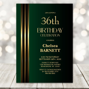 Invitation Noir vert rayé or Anniversaire tout âge