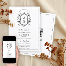 Noir vintage crête monogramme QR code mariage