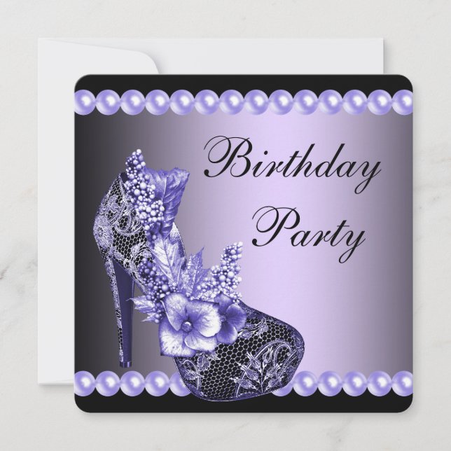 Invitation Noir violet talons hauts Chaussures fête d'anniver (Devant)