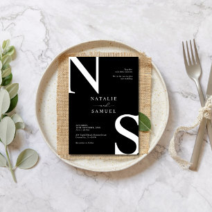 Invitation Noir & W minimaliste Élégant Gras Mariage initial