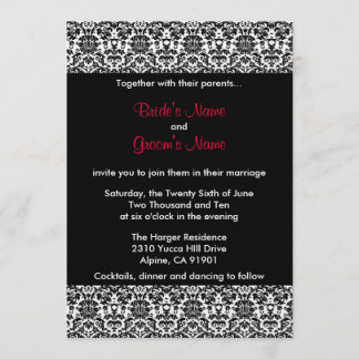 Invitation noire/blanche/rouge de mariage damassé