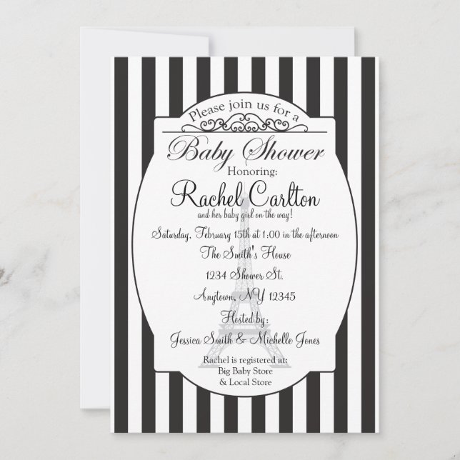 Invitation noire de baby shower de thème de Paris (Devant)