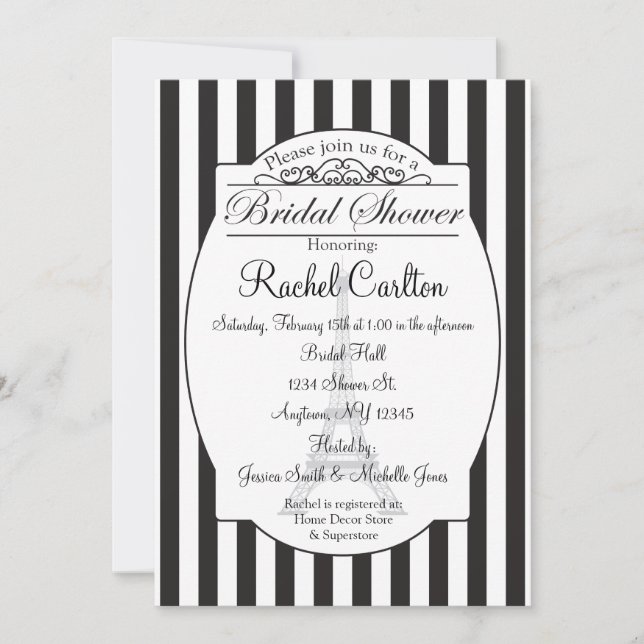 Invitation noire de Fête de la mariée de Paris (Devant)