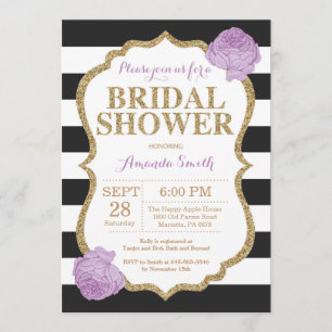 Invitation noire de Fête de la mariée de pourpre