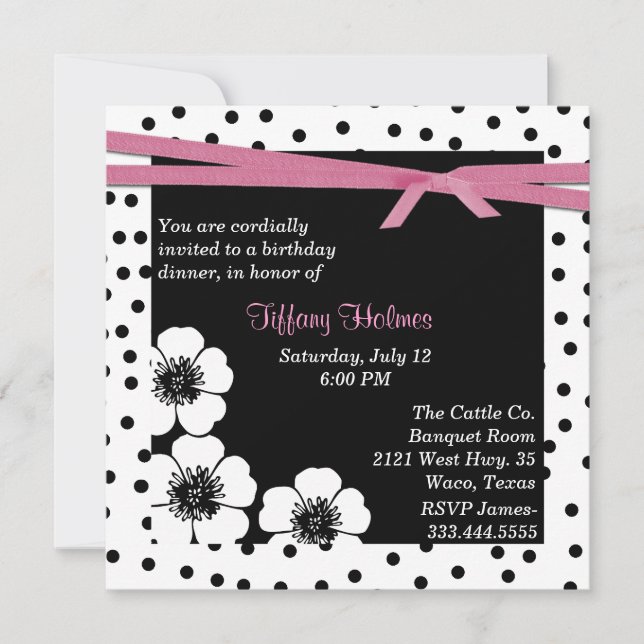 Invitation noire et blanche d'anniversaire de (Devant)