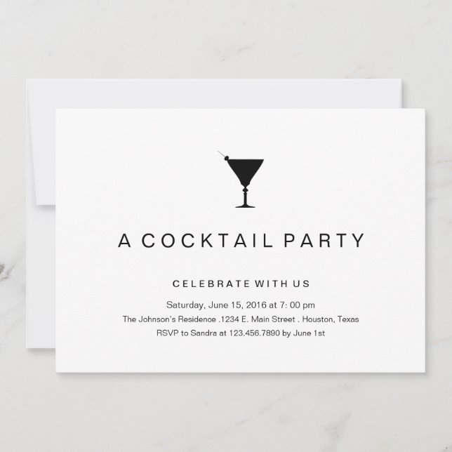 Invitation noire et blanche de cocktail (Devant)