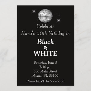 Invitation noire et blanche de fête d'anniversaire