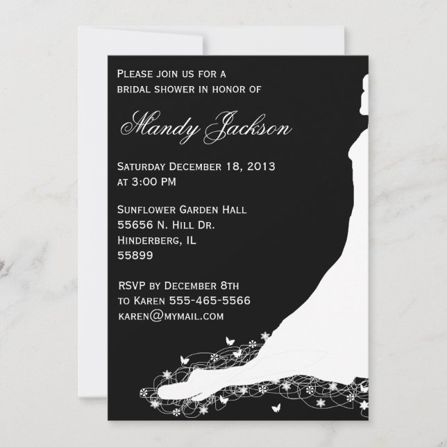 Invitation noire et blanche de Fête de la mariée (Devant)
