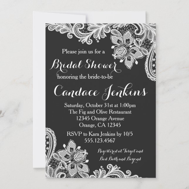 Invitation noire et blanche de Fête de la mariée (Devant)