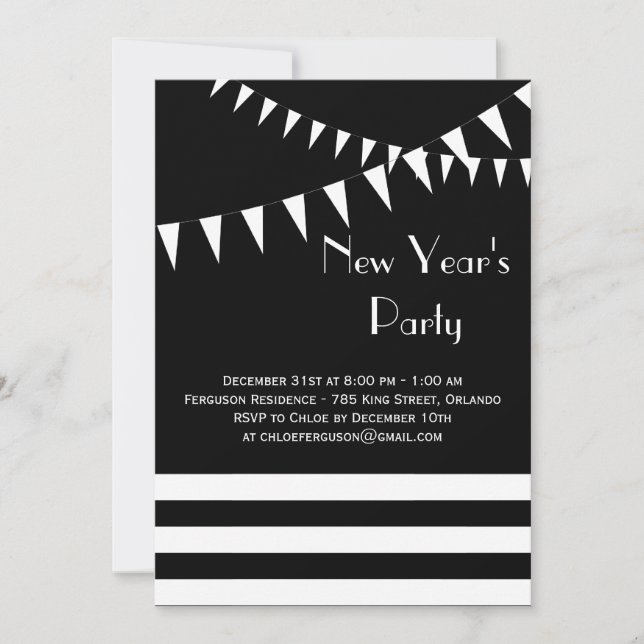 Invitation noire et blanche de la partie de (Devant)