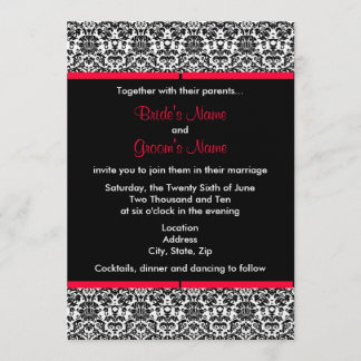 Invitation noire et blanche de mariage damassé