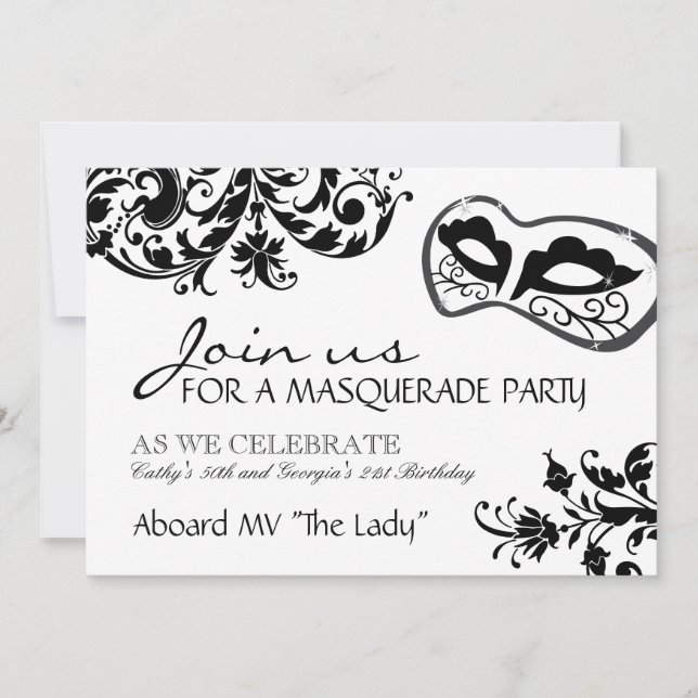 Invitation noire et blanche de mascarade (Devant)