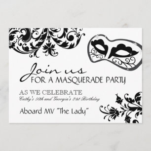 Invitation noire et blanche de mascarade