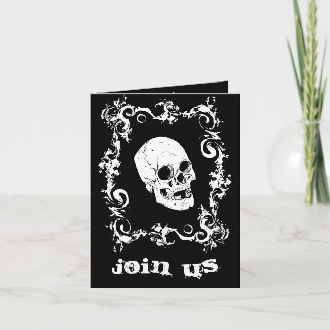Invitation noire et blanche de partie de Halloween (Devant)