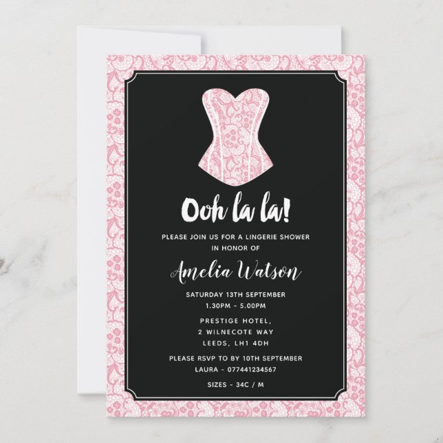 Invitation noire et rose de douche de lingerie de (Devant)
