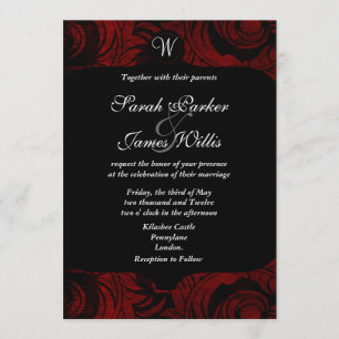 Invitation noire et rouge damas avec monogramme