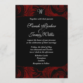 Invitation noire et rouge damas avec monogramme