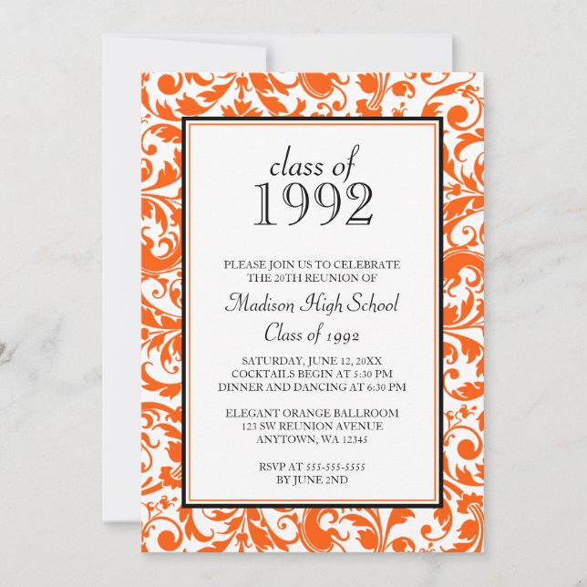Invitation noire orange de la Réunion de classe de (Devant)