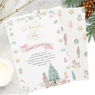 Invitation Noisette de Noël Ballet Aquarelle rose bébé s