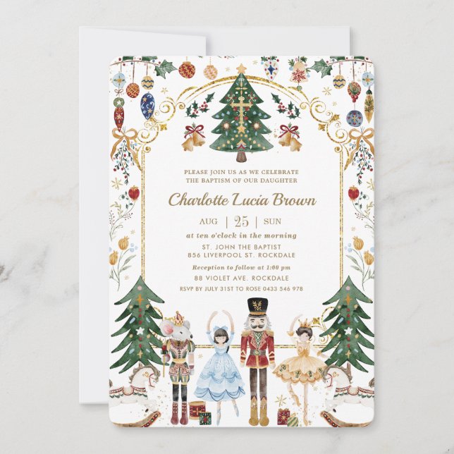 Invitation Noisette vintage Noël Baptême Christening (Devant)