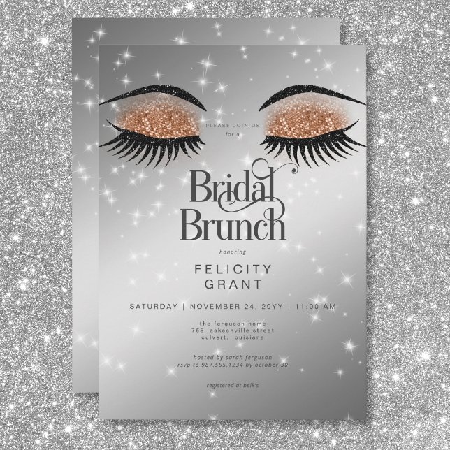 Invitation Noix de cacao Brown Glam Eyes Brunch nuptial (Modern Cocoa Brown Glam Eyes Bridal Brunch Invitation)