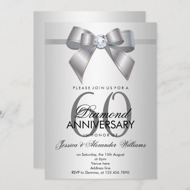 Invitation Noix de gemme chic et ruban pour 60e anniversaire  (Devant / Derrière)
