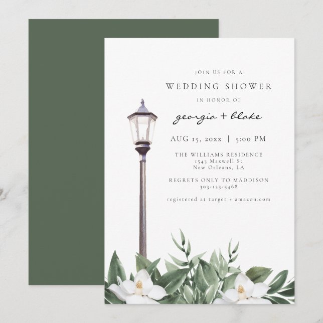 Invitation NOLA New Orleans Magnolia Wedding shower Invitatia (Devant / Derrière)