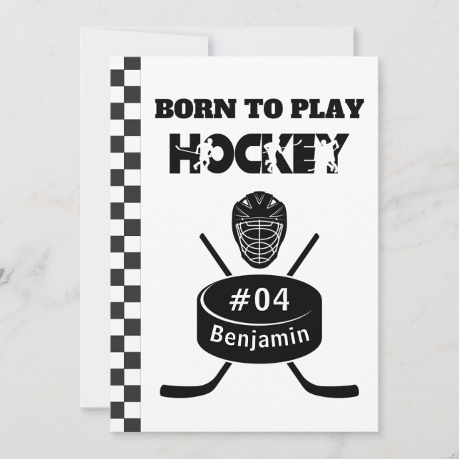Invitation Nom Age Texte Jersey Numéro Hockey Anniversaire (Devant)