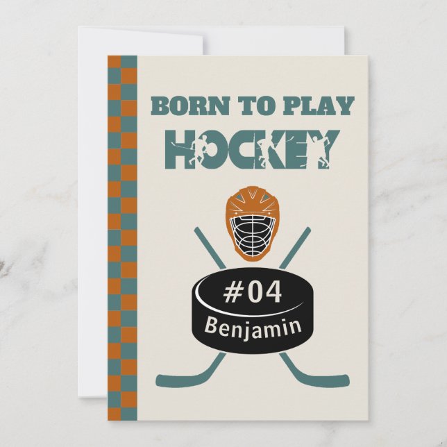 Invitation Nom Age Texte Jersey Numéro Hockey Anniversaire (Devant)
