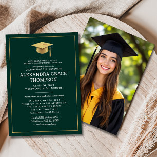 Invitation Nom des parents Photo Green Gold Graduation