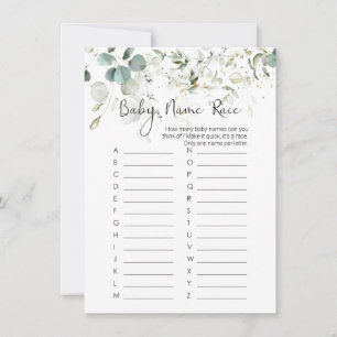 Invitation Nom du bébé jeu de course, Eucalyptus Baby shower 