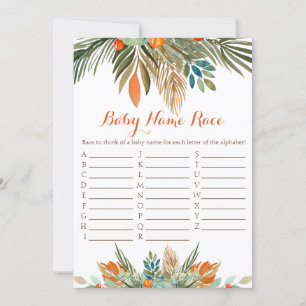 Invitation Nom du bébé Race Baby shower Jeu Orange Floral