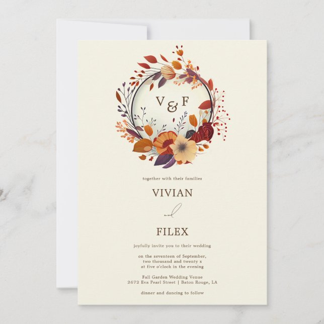 Invitation Nom du Fleur sauvage d'automne élégant Mariage ini (Devant)