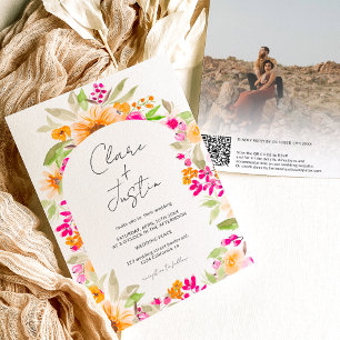 Invitation Nom floral du pays photo Code Qr mariage
