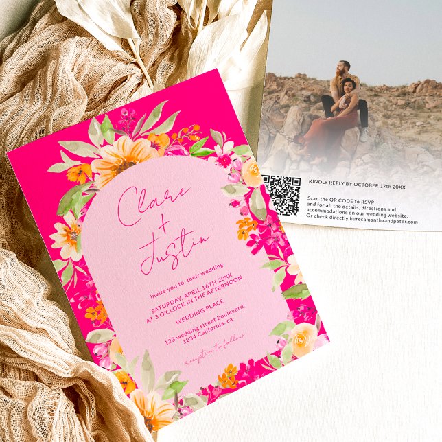 Invitation Nom floral du pays photo Code Qr mariage (Créateur téléchargé)