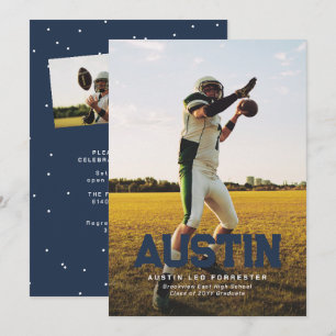 Invitation Nom gras marine bleu diplômé de la photo graduatio