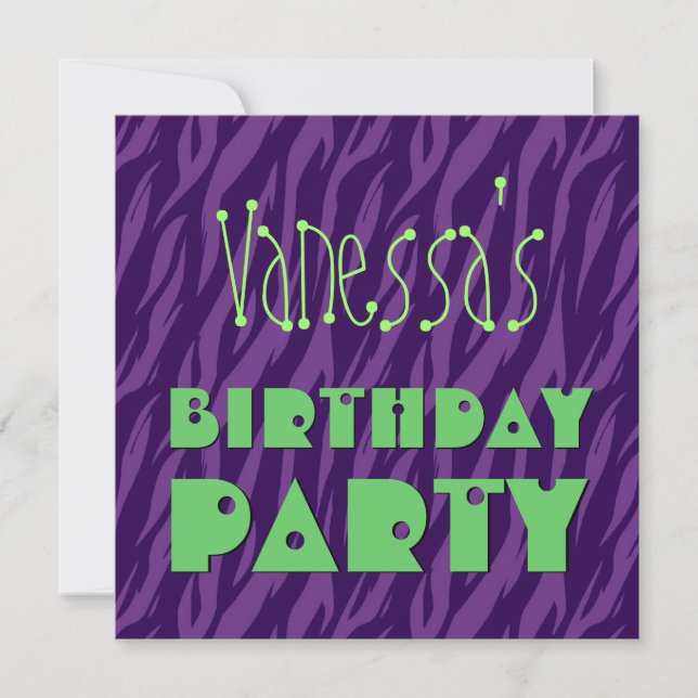 Invitation Nom personnalisé Anniversaire moderne Purple Green (Devant)