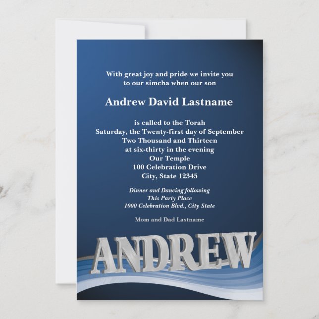 Invitation Nom personnalisé Barre Mitzvah (Devant)